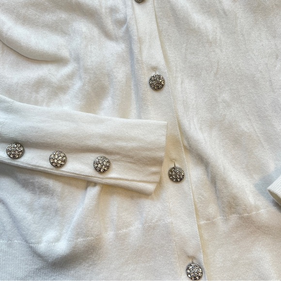 Zara White Elegant Cardigan with Jewel Buttons Women’s XXL - Picture 5 of 8